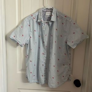 Denim & Flower striped flamingo button down short sleeve shirt